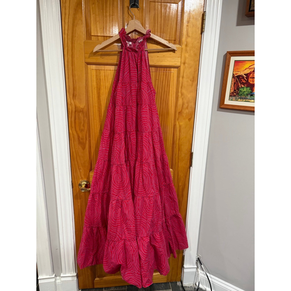 RHODE Dresses & Skirts - Rhode Julia Tiered Halter Maxi Dress Pink Red Printed 100% Cotton Size L
